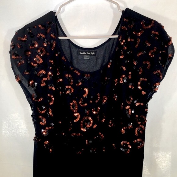 DOUBLE ZERO Sheer Black Sparkly Top Copper Sequins Cap Sleeve Women’s Small NWOT - Picture 3 of 10